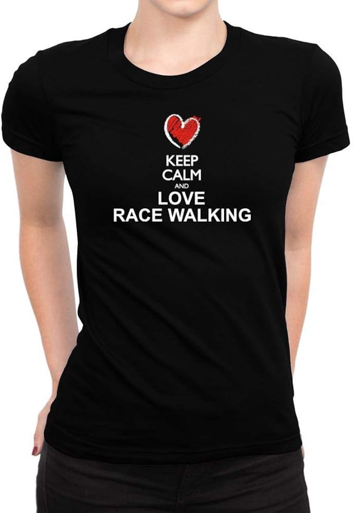 Idakoos Keep Calm and Love Race Walking Chalk Style Women TShirt Clothing