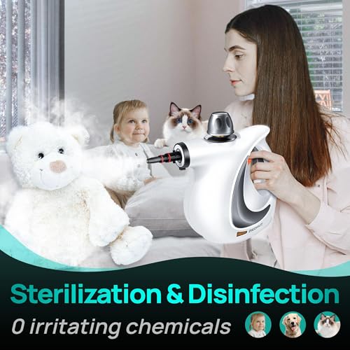 Steam Cleaner, Pressurized Multi-Surface Natural Handheld Steam Cleaner for home with 12pcs Accessories & Safety Lock – Steamer for Cleaning Home Use, Tile, Grout, Windows