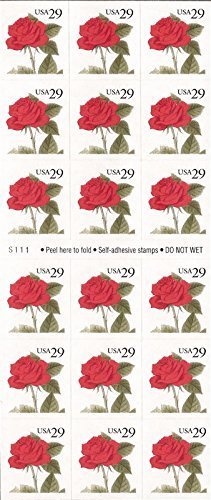 SINGLE RED ROSE #2490 Single Sided Booklet of 18 x 29¢ US Postage Stamps