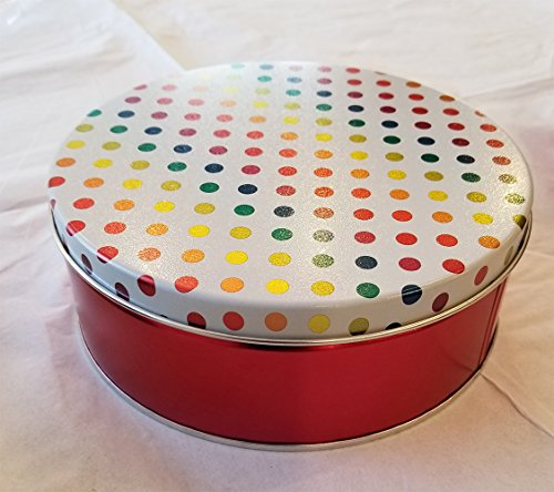 2 Pack - Premium Cookie Tin Decorative Metallic Rainbow Polka Dots, Empty - Extra Thick Steel - Thumbnail 2