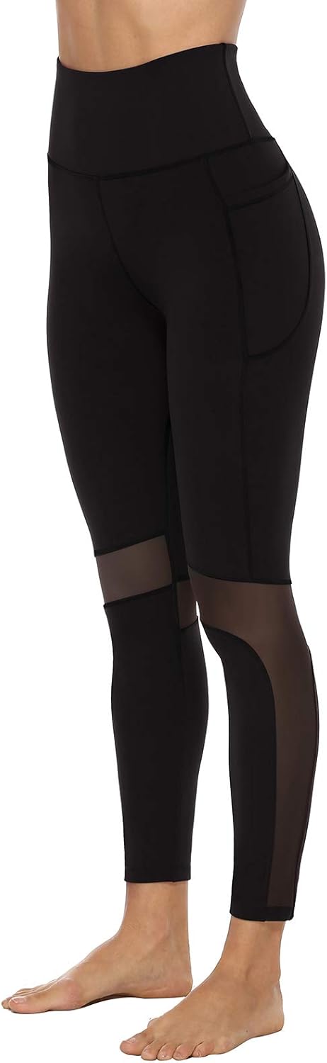 AFITNE Women's High Waist Mesh Yoga Leggings with Pockets, Tummy Control 4 Way Stretch Workout Non See-Through Yoga Pants at  Women’s Clothing store