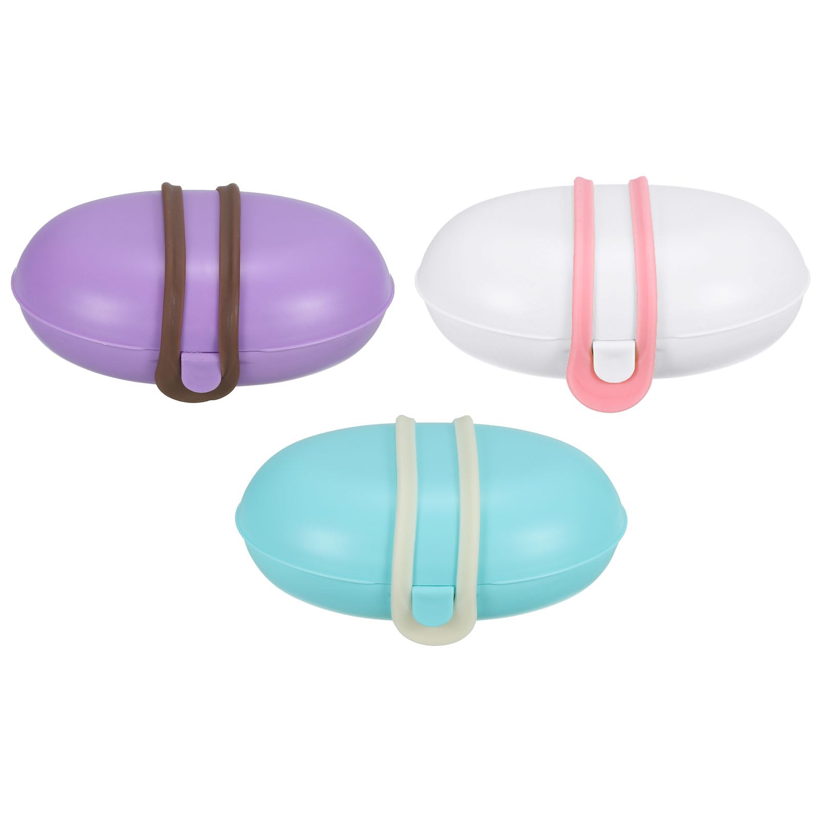 PATIKIL Travel Soap Holder, 3 Pack Soap Bar Box Container Case with Band for Traveling, Camping, Gym Use, Light Blue Purple White