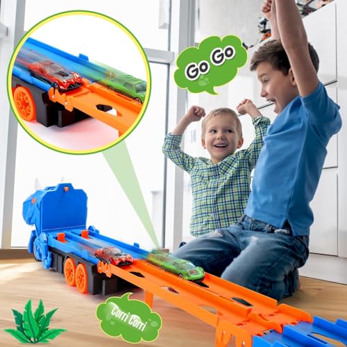 iKidiki Dinosaurs Truck Cars for Children, Toy Child 2 3 4 5 Years Dinosaurs for Children Gift Child 2 3 4 5 Years Old Truck Toy for Children, Track Car with 6 Alloy Racing Cars