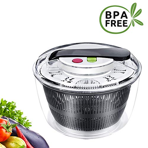Large Salad Spinner - 5L Lettuce Spinner Vegetables Washer and Dryer, Upgraded Press Design with Lockable Plastic Colander Basket & Salad Bowl, Fruit Veggie Wash & Salad Making, BPA Free