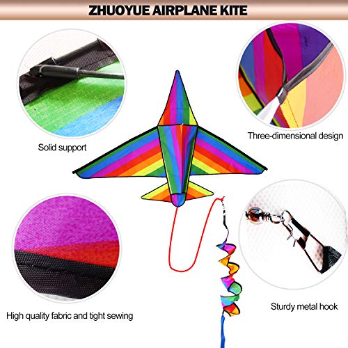 Zhuoyue Large Airplane Kite for Kids and Adults, Easy to Fly 3D Nylon Kites for Boys Girls, Single Line Beach Kite with Long Tail and Flying Line - Thumbnail 5