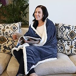 Catalonia Navy Blue Sherpa Throws Blanket, Super