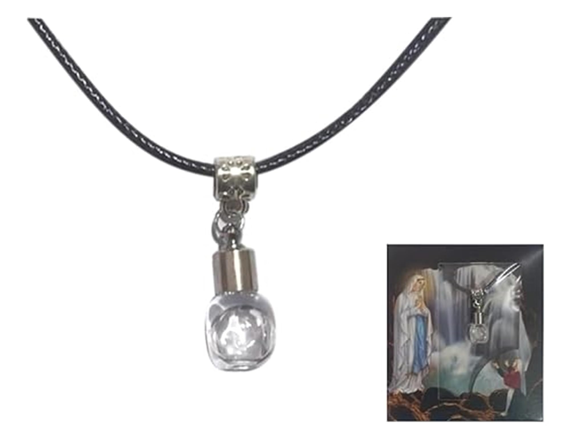 Eurofusioni Lourdes Holy Water - Glass Vial pendant with necklace - Pendant height: 1.45 inch