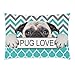 InterestPrint Puppy Pug Dog Pug Love Green Chevron Pattern Pillowcase Standard Size 20 x 30 Inches One Side, A Pug Dog with Pug Love in Hands Chevron Pillow Cases Cover Shams Decorative