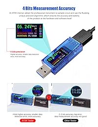 AT34 Probador USB 3.0, Medidor de potencia USB, Multímetro de probador de voltaje 3.7-30V 0-4A, Probador de medidor de corriente USB, Medidor de voltímetro IPS de pantalla a color IPS, Probador de cargador USB