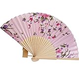 Binmer(TM) Japanese Cherry Blossom Folding Hand Dancing Wedding Party Decor Fan Chinese Fans (Pink)