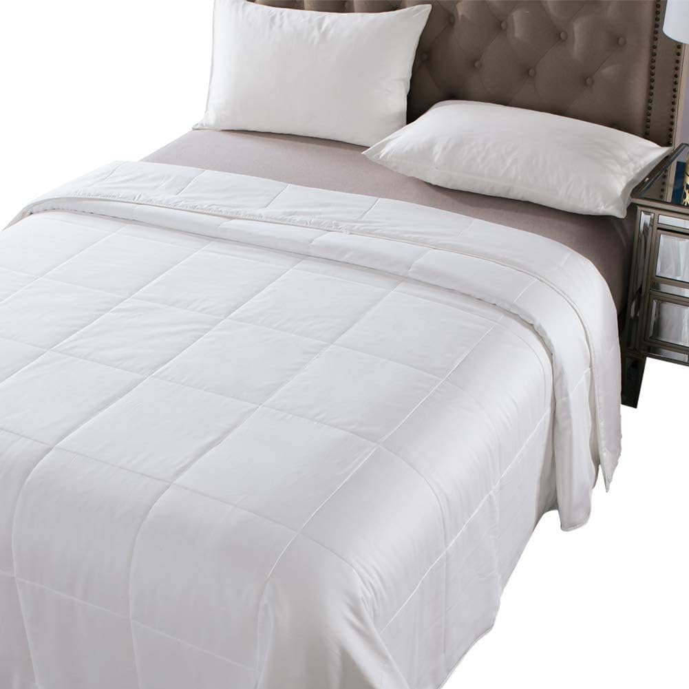 THXSILK 100% Pure Long Grade Mulberry Silk Comforter, Washable Summer Comforter, Silk Filled Comforter with 300TC Cotton Shell, Silk Duvet -, Light Weighted, Queen Size