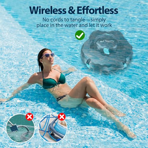 Redroad Cordless Robotic Pool Cleaner,Automatic Pool Vacuum Lasts 150Mins,Powerful Suction,Self-Parking, Maximum Climbing Angle 18 Degrees,Lightweight for Above/Inground Pools Up to 1200 Sq.Ft.