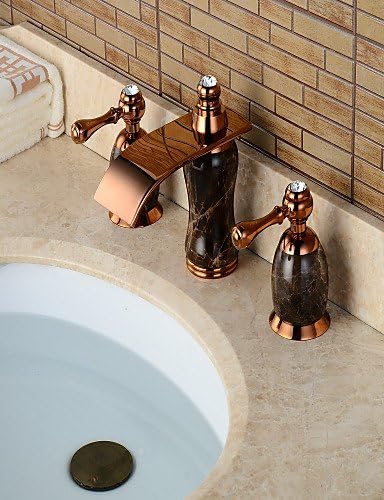 MEIREN new design style modern antique Widespread Two Handles Three Holes in Rose Gold Bathroom Sink Faucet