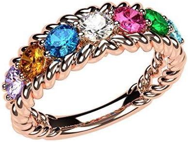 NANA Rope Mothers Ring 1 to 10 Simulated Birthstones - Sterling Silver -Rose Plated-Size 6.5