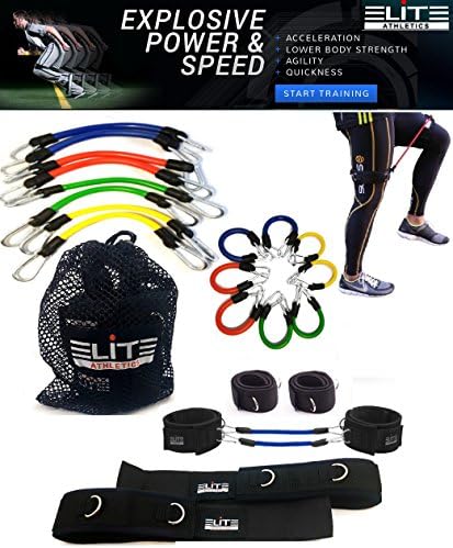 11 Piece Kinetic Speed Agility Training Strength Leg Resistance Fitness Exercise Bands, complete set for Soccer Kick Boxing Basketball Football all Sports Training, Official Elite Athletic Bands