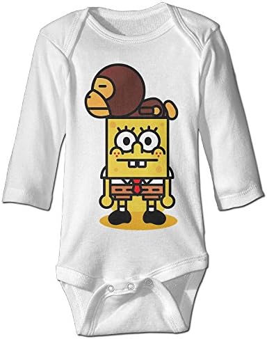 PGiG Baby's Spongebob And Baby Milo Hanging Bodysuit Romper Playsuit Outfits Clothes Climbing Clothes Long Sleeve White