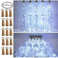 15 Pack 15 LED Wine Bottle Cork Lights, Mini Fairy String Lights Copper Wire, Battery Operated Starry Lights for DIY, Festival, Wedding, Party, Indoor, Outdoor (15 Pack- 15 LED, Cool White)