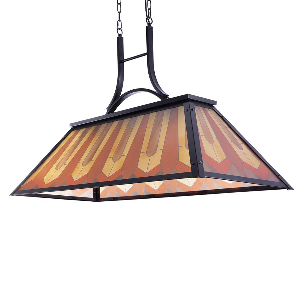 Wellmet Vintage 3-Light Pool Table Light Pendant with Tiffany-Style Printed Shade for Game Room 7 ft/8 ft/9 Feet Snooker Billiards Light Man Cave Club Kitchen Island Bar Game Dinning Room (Orange)