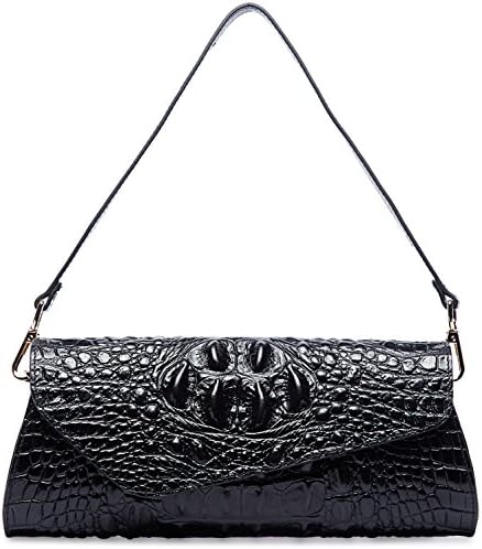 PIFUREN Womens Classic Evening Crocodile Skin Embossed Leather Party Clutch M1114 (One Size, Black)