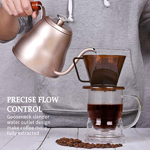 SULIVES 1.2L/40oz Stainless Steel with Built-in Thermometer Pour Over Coffee Kettle, Gold - Thumbnail 6