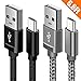 Micro USB Cable, Powerman Android Charger Micro USB Cables [2Pack,6.6Ft] Nylon Braided Fast Charging Cord Compatible Android, Samsung, Galaxy S7, S7 Edge, S6, Kindle, Motorola, Sony, LG (Grey/Black)