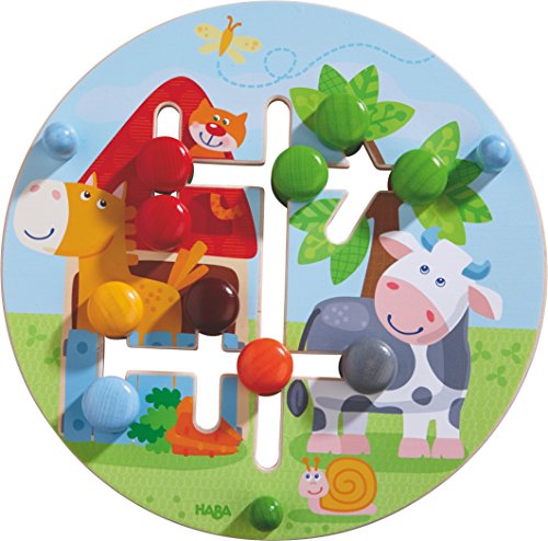 HABA Motor Skills Board On the Farm - Double Sided Wooden Color and Shape Recognition Fun Ages 1 and Up