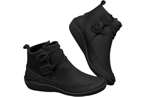 HiGropcore Women's Arch Support Ankle Boots, Womens Vintage Booties with Flat Low Heel, Leather Boots Slip On Casual Sneakers for Ladies
