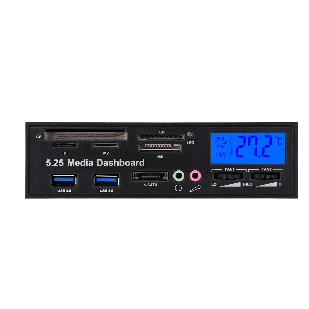 5.25" Computer Multifunctional Dashboard Media Front Panel,Internal Card Reader LCD Display with ESATA, USB 2.0/USB 3.0 Hub