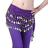 Sessy Bee Women's Hip Scarf With Gold Coins Wrap Belt Chiffon Belly Dance Skirt (Dark Purple) One Size
