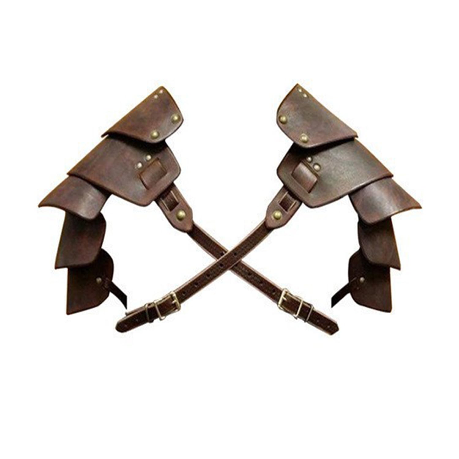 Medieval Knight Shoulder Armor Viking Leather Pauldrons Retro Warrior Armor Adjustable Steampunk Double Shoulder Guard for Men Women Halloween Carnival Costume Party Fancy Dress Cosplay Accessory