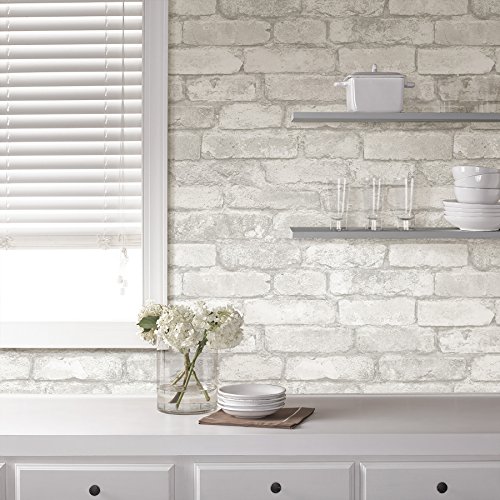 NuWallpaper NU3010 Grey and White Brick Peel & Stick Wallpaper