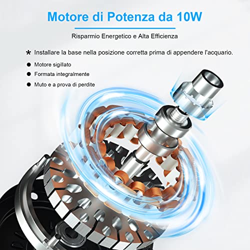 AKKEE Filtro Acquario, 10W Filtro Esterno Acquario, Filtro per Acquario a Parete, Pompa di Ossigeno 750 L/H, Adatto per Acquario Tartarughiera da Fino a 76 Litri