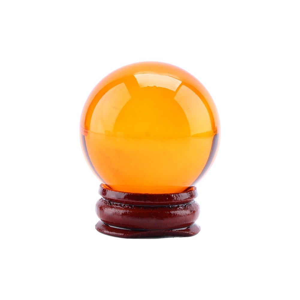 Clear Crystal Ball 40mm/1.6" Asian Rare Natural Quartz Clear Magic Crystal Ball Sphere with Stand Base Amber for Office Living Room Or Bedroom Decoration