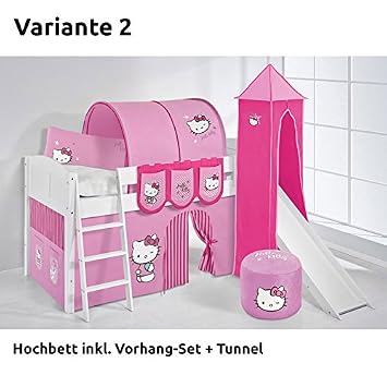 Idenses Ida Hello Kitty Pink Loft Bed Tower Slide Curtain White
