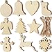Blulu 100 Pieces Christmas Wooden Ornaments Star Round Wood Slices Wood Snowflake Angel Shape Christmas Tree Hanging Embellishments with 100 Pieces Cords (Style 1)
