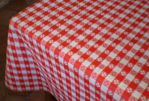 Blue Hill, 52"x120"; Classic Red Tavern Check, Flannel Backed, Vinyl Tablecloth; "Made in the U.S.A"