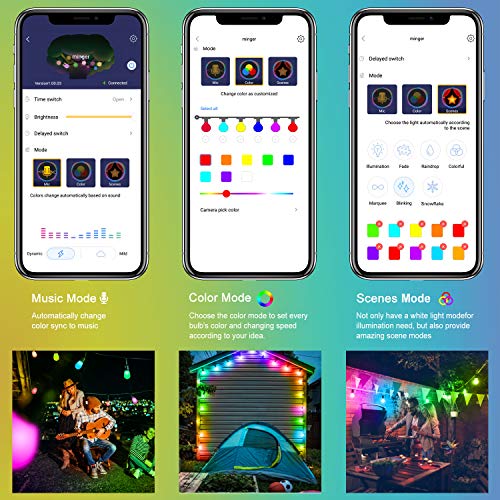 Led String Lights RGB & Warm White DIY APP Controlled Color Changing Hanging Light for Indoor and Outdoor Cafe Patio Commercial Party Holiday Decoration - Waterproof, Sync to Music,22Ft 6Bulbs