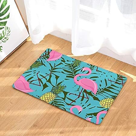 Soefipok Felpudo Entrada Arte de Dibujos Animados Flamingo Piña Hojas