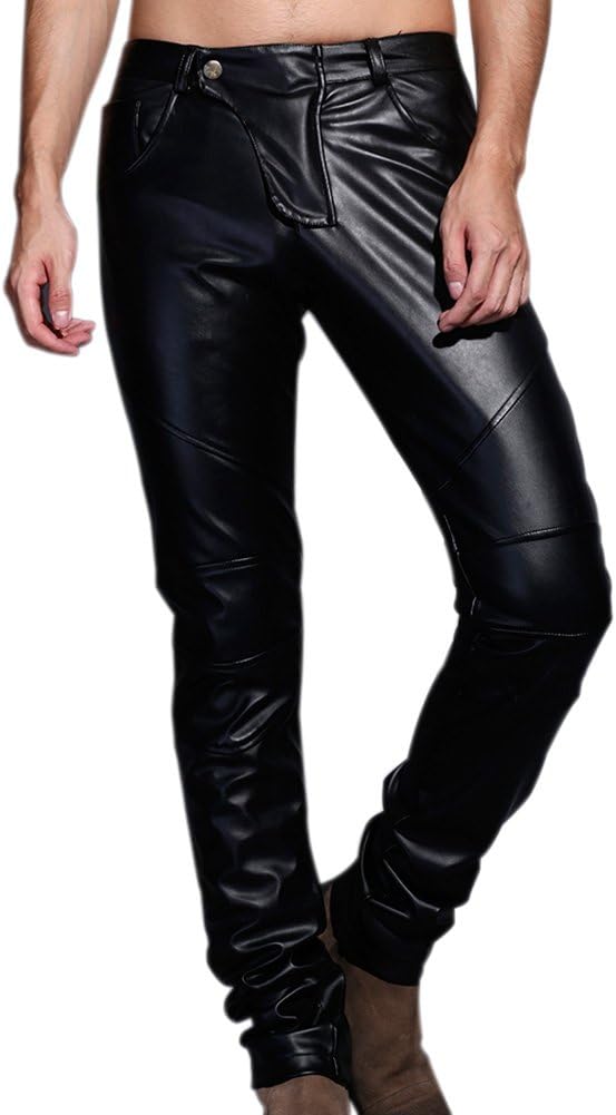 Idopy Men`s Slim Fit Party Performance Biker Faux Leather Jeans Pants