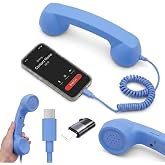 2027 New Retro Phone Handset for Cell Phone, Clear, Sound (Blue) | Type-C Vintage Wired Plug in Handheld Cell Phone Receiver with Microphone for Cell Mobile Video Conferences, Calls, Meetings