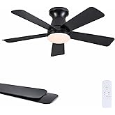 Goniyado 41" Black Low Profile Ceiling Fans with Lights and Remote, Modern Flush Mount Ceiling Fan Light with Quiet Reversible DC Motor for Bedroom Kitchen