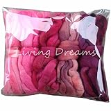 Spinning Fiber Super Soft Hand Dyed BFL Wool Top Roving for Spinning, Felting, Blending and Weaving. 5 Beautifully Colored Mini Skeins Discount Pack, Pinks