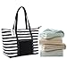 CIEOVO Large Beach Bag For Women Waterproof Oxford Tote Bags With Leather Handle (Black-White Stripe, Large)
