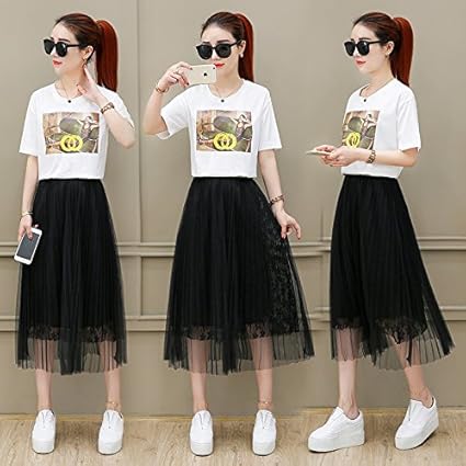 Migmv Robes Ete Robe Longue Robe De Gaze Tennis Tenue D Ete Deux Pieces De Jupe L Robe Blanche Et Jupe Noire Amazon Fr Sports Et Loisirs