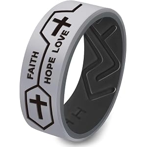 AONEW Silicone Wedding Ring for Men and Women, Faith Hope Love Christian Cross Rubber Engagement Band, Breathable Comfort Fit