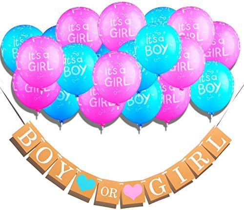 Qyler Gender Reveal Decoration Boy or Girl Banner with Latex Balloons Baby Shower Decorations