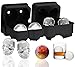 Ouddy 2 Pack Ice Ball Maker Skull Mold, Silicone Ice Cube Trays, Giant Black Skull & Round Ice Cube Maker with 2 Plastic Funnels for Whiskey Wine, Cocktails and Beverages