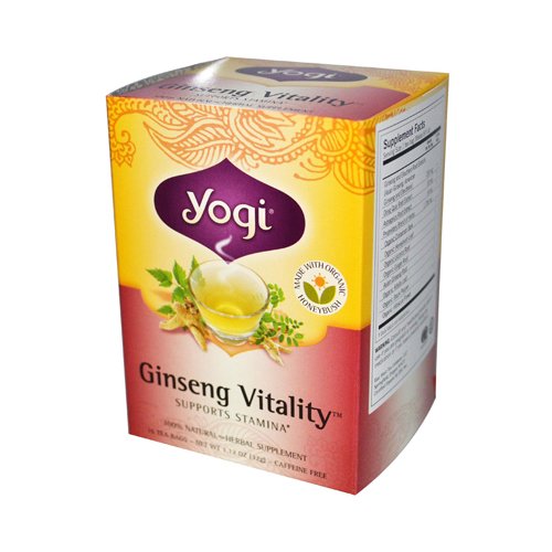 Yogi Ginseng Vitality Herbal Tea Caffeine Free 16 Tea Bags Case of