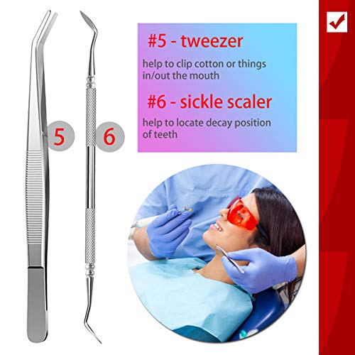 Dental Tools Cbiumpro 6 Pack Teeth Cleaning Tools Professional Dental Hygiene Kit Plaque Scraper Tartar Remover Dental Pick Mouth Mirror for Dentist, Adults, Kids, Pet Dogs With Leather Carrying Case - Thumbnail 5