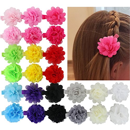 Chiffon 2in Multilayer Chiffon Silk Artificial Flowers Top Petti Skirt Flowers Clips Set Of 24 Colors